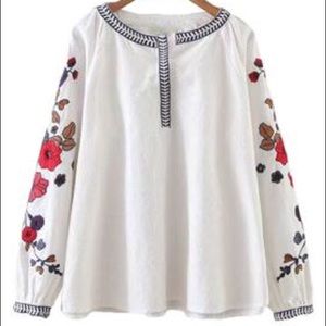 White embroidered sleeve top